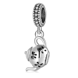 S925 sterling silver creative teapot charm pendant with hollow floral pattern