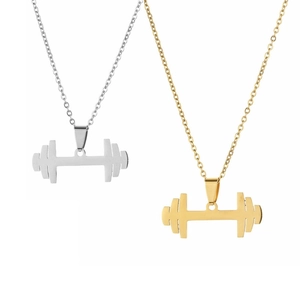Dumbbell Pendant Necklace Stainless Steel Sporty Fitness Style Jewelry For Men With Link Chain