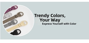 Macro detail of glitter PU leather belts featuring sleek oval pin buckles in various colors