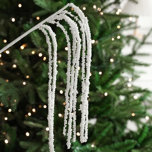 Christmas Tree Decoration White Artificial Pearl Bead Branch Spray Hanging Artificial Stems Winter Holiday Festive Home Decor