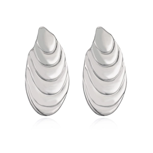 Minimalist silver water drop earrings with layered geometric shell design and polished finish