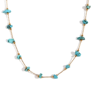 Bohemian style 18K gold plated stainless steel necklace with irregular turquoise stones