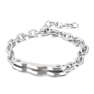 Minimalist punk stainless steel chain bracelet with irregular wave link and lobster clasp