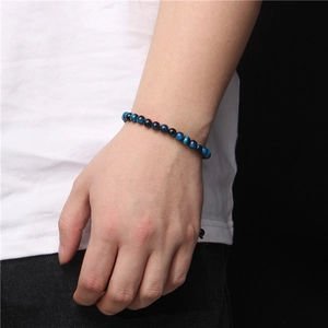 6mm natural blue tiger eye beaded bracelet for women with elegant cat-eye luster
