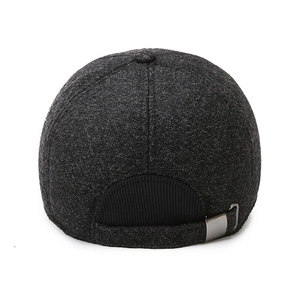 Casquette de baseball d'hiver gris foncé avec protège-oreilles et boucle en métal