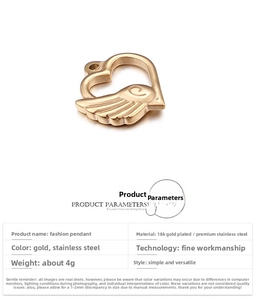 Detailed size and material table for heart wing stainless steel pendant accessories