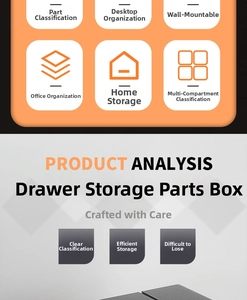 Macro detail of modular gray drawer organizer showing wall-mount and stacking features