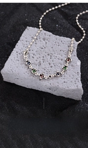 Detail of retro bead chain with colorful zircon stones measuring 51.5cm and 6.4g