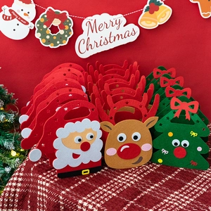 Thick felt Christmas gift bags with Santa, Reindeer, and Tree designs on red plaid