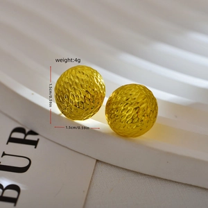 Irregular textured gold stainless steel ball earrings with 1.5cm diameter for women