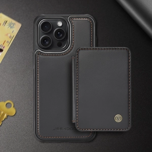 Detailed view of black leather magnetic wallet case for Samsung S24 Ultra with card slot