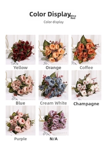 Detailed color display of multi-head silk peony bouquets in eight vintage floral shades