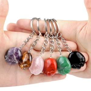 Natural Crystal Agate Stone Paw Shape Keychain Polished Gemstone Footprint Keyring For Car Handbag Decoration Women Men Gift