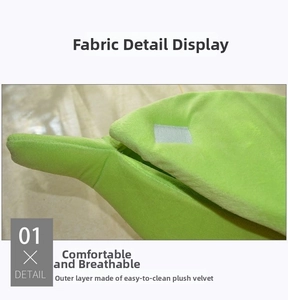 Close-up of soft green velvet fabric texture and velcro closure on the pet bed