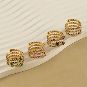 Spiral Multi Layer Ring Stainless Steel 18K Gold Plated Cubic Zirconia Heart Zircon Adjustable Trendy Jewelry For Women