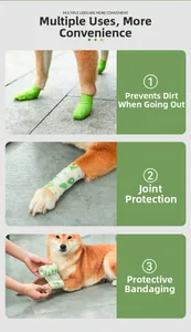 Elastic self-adhesive pet bandages in green and avocado prints for dog joint protection