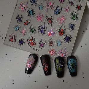 Cat eye spider nail stickers with colorful holographic gold for Halloween nail art