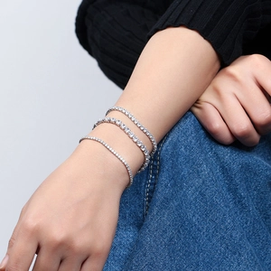 Three rows of S925 sterling silver tennis bracelets with white cubic zirconia stones