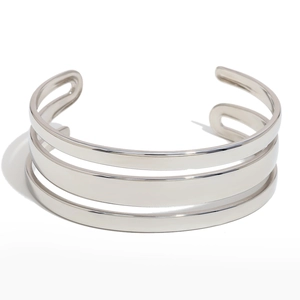 Bracelet manchette multicouche argenté en acier inoxydable au design épuré