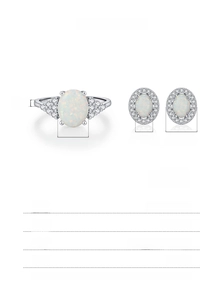 Size chart for S925 sterling silver opal ring and earrings showing exact dimensions