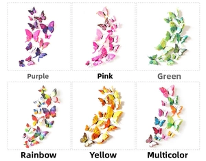 3D butterfly wall stickers in six vibrant colors for home and wedding decor