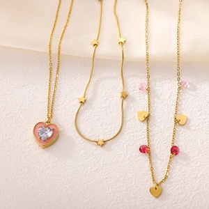 Chic gold chain necklaces with pink heart pendants and star charms for women