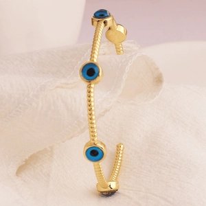 Evil Eye Open Cuff Bracelet 18K Gold Plated Brass Twisted Rope Design Adjustable Bangle Jewelry For Women