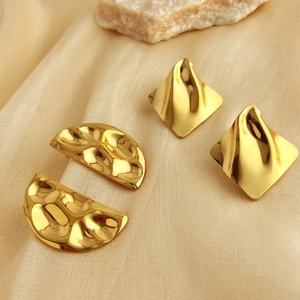 18k gold plated stainless steel earrings with hammered texture and wavy geometric designs
