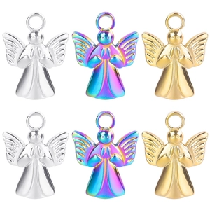 Praying Angel Pendant Stainless Steel Iridescent Rainbow Gold Silver Metal Charm For DIY Jewelry Making Accessories