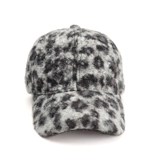 Leopard print faux shearling baseball cap in grey, warm winter fashion sun hat for unisex