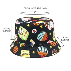 Cappello da pescatore nero per bambini con motivi a cartoni animati e protezione solare