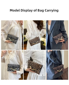 Detailed views of leopard and zebra print envelope bags with elegant gold V-shape clasps