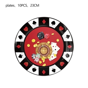 Casino theme 23cm paper plates set with roulette and dice patterns for party decor