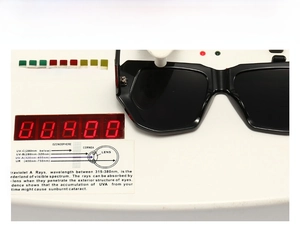 Detailed UV400 protection test showing butterfly rivet sunglasses blocking harmful UV rays