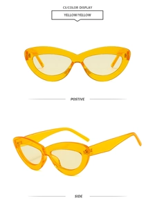 Vues détaillées de lunettes de soleil œil-de-chat jaunes avec monture transparente