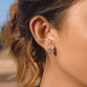 Orecchini a Bottone in Acciaio Inossidabile Placcato Oro 18K Zirconia Goccia d'Acqua Rettangolare per Donna Gioielli Geometrici Eleganti