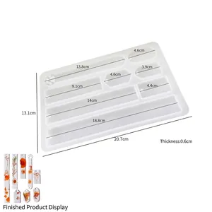 Detailed view of translucent silicone mold for DIY resin bookmarks with size measurements
