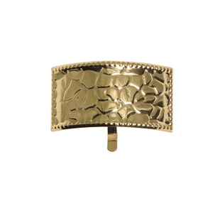 Golden hammer textured metal ponytail hair cuff with beaded edge on white background