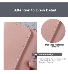 Detailed close-up of pink PU leather wallet showing fine texture and neat stitching