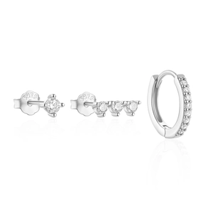 Detailed macro view of S925 sterling silver earring set with clear zircon stones