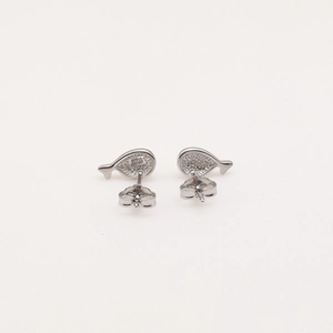 Close-up of S925 sterling silver whale stud earrings with hallmark on white background