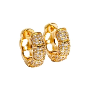 Micro-paved zircon bamboo-style hoop earrings in 18k gold finish for men and women