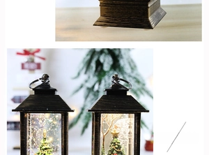Detail of Christmas lantern with mini tree and LED lights in water glitter and standard style