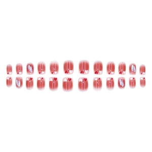 Unghie finte sfumate rosa con cuori e paillettes aurora, set da 24 pezzi completi