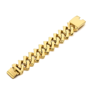 Classic gold diamond-cut Cuban chain bracelet in polished stainless steel for a hip-hop style