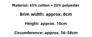 Size specifications for British style fedora hat with 8cm brim and 56-58cm circumference
