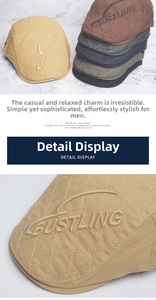 Detail view of quilted cotton flat caps with Bustling embroidery in multiple colors