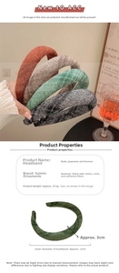 Detailed size chart for solid color padded headbands showing 3cm width and 12cm diameter