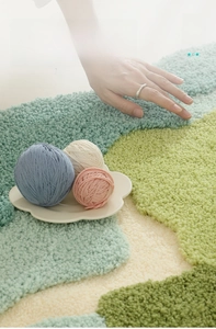 Macro detail of high-pile non-slip bathroom mat showing fiber locking and soft texture