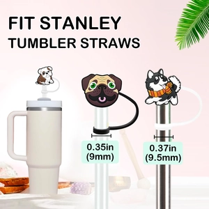 Cartoon dog silicone straw covers for 30 & 40 oz Stanley cups with 10mm tips
